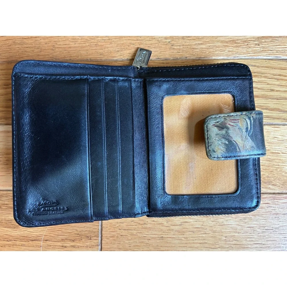 Vintage Icon Los Angeles Leather Dog Portrait Bifold Wallet Black Zip Terrier